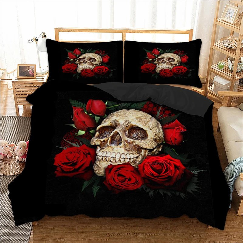 

Sugar Red Rose Skull Bedding Set 3PCS Duvet Cover Diamond Gothic Quilt cover Mandala Lotus Flower Bedclothes