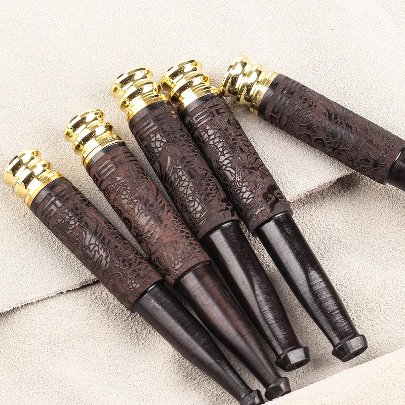 New 1pcs Carved Ebony Wood Cigarette Holder Pipes Portable Filters Smoking Pipe Herb Narguile Smoke h2132 | Дом и сад