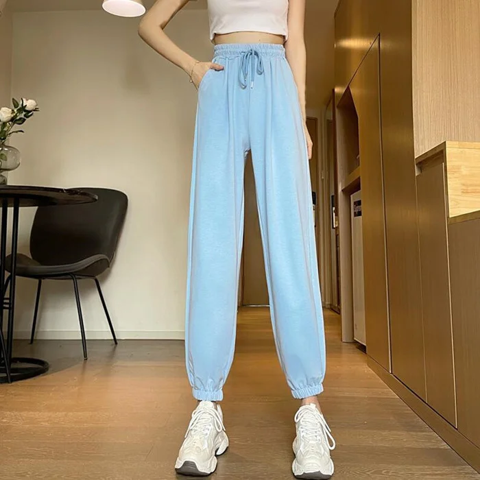 Серые спортивные брюки с высокой талией женские прямые защитные Лето 2021 новые