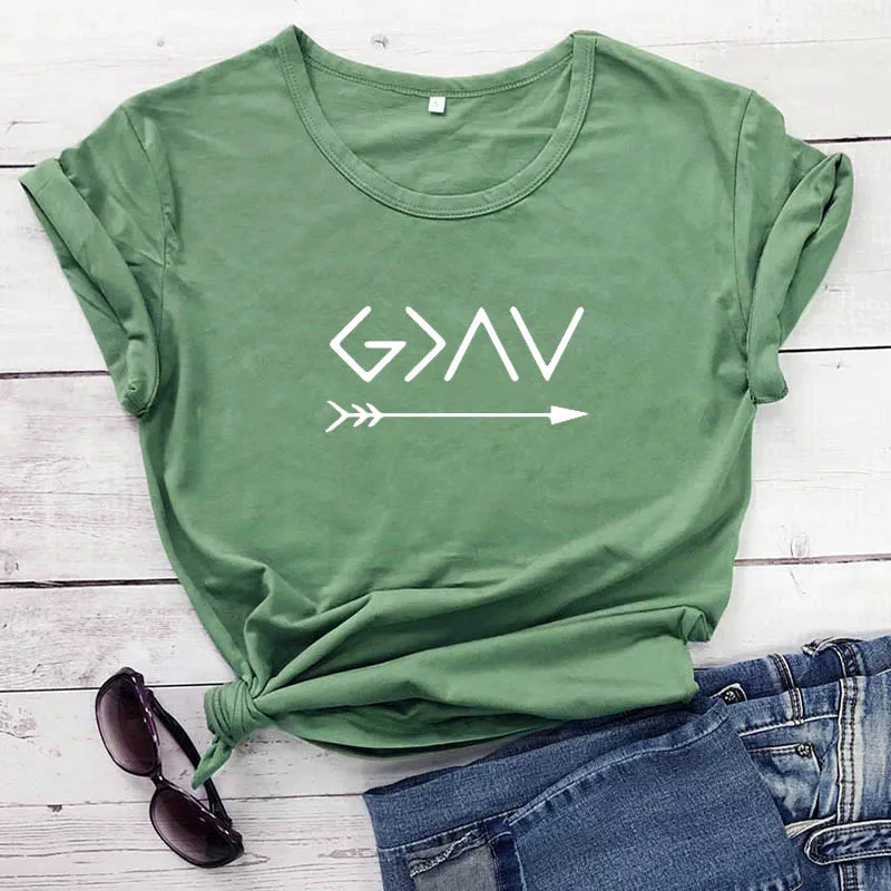 

Christian God Is Greater Than The High And The Lows T Shirts Short Sleeve Cotton Graphic O Neck T-shirt Faith Top Tees