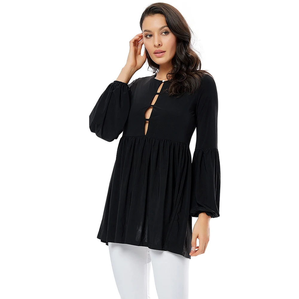 YTL Для женщин пикантные открытые топы с пышными рукавами Клубная одежда Черный