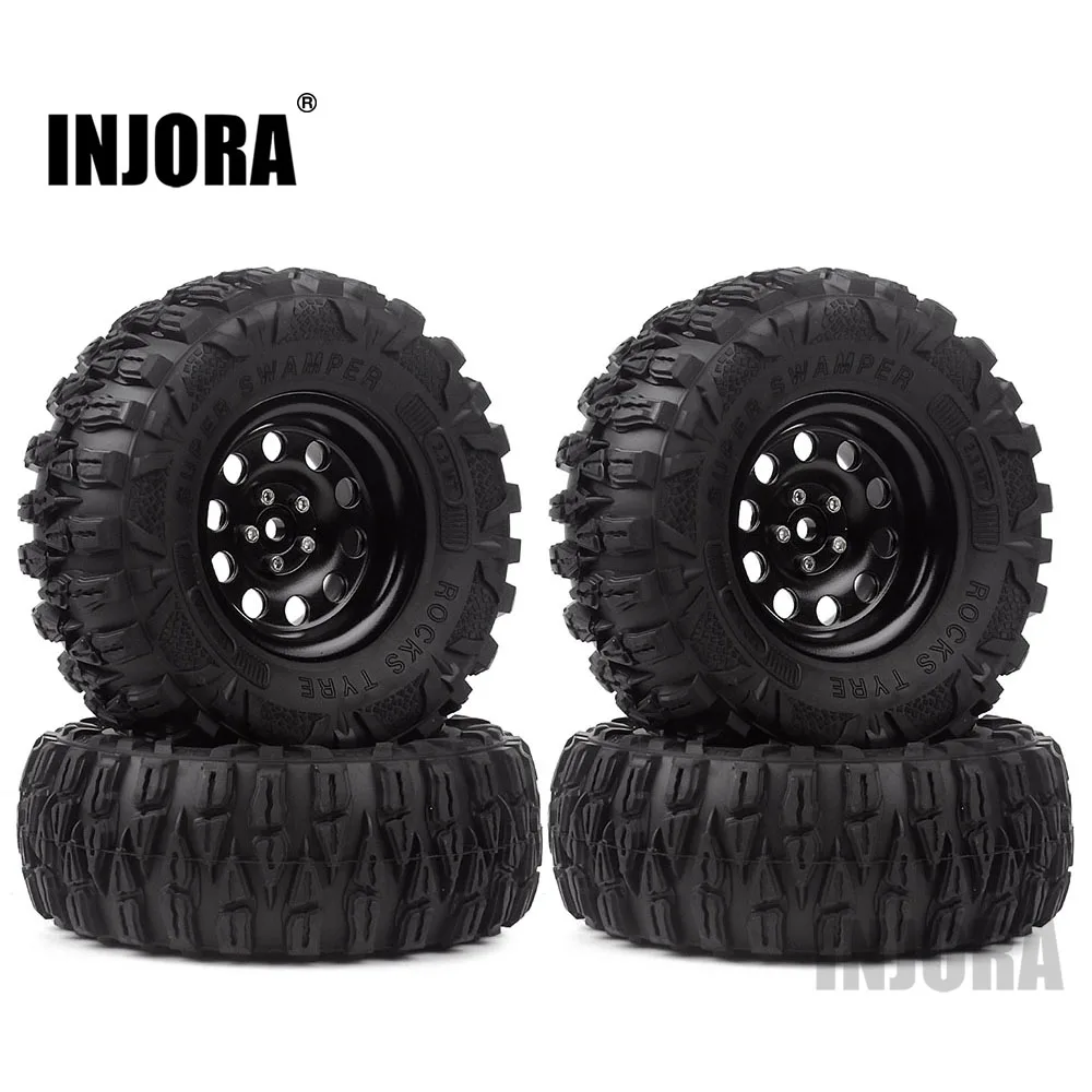 

INJORA 4PCS 2.2 Wheel Tires & Metal Beadlock 10 Spoke Wheel Rim for 1/10 RC Rock Crawler Axial SCX10 90046 TRX-4