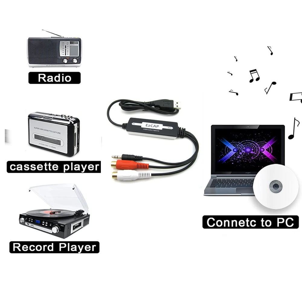 Захват для виниловых кассет и MP3 карт поддержка Mac Windows 10/8.1/8 / 7 Vista/XP | Компьютеры