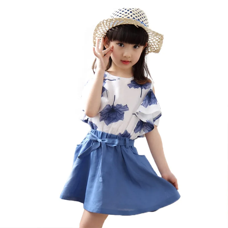 Детский летний топ с открытыми плечами и юбка бант|Комплекты одежды для девочек| |