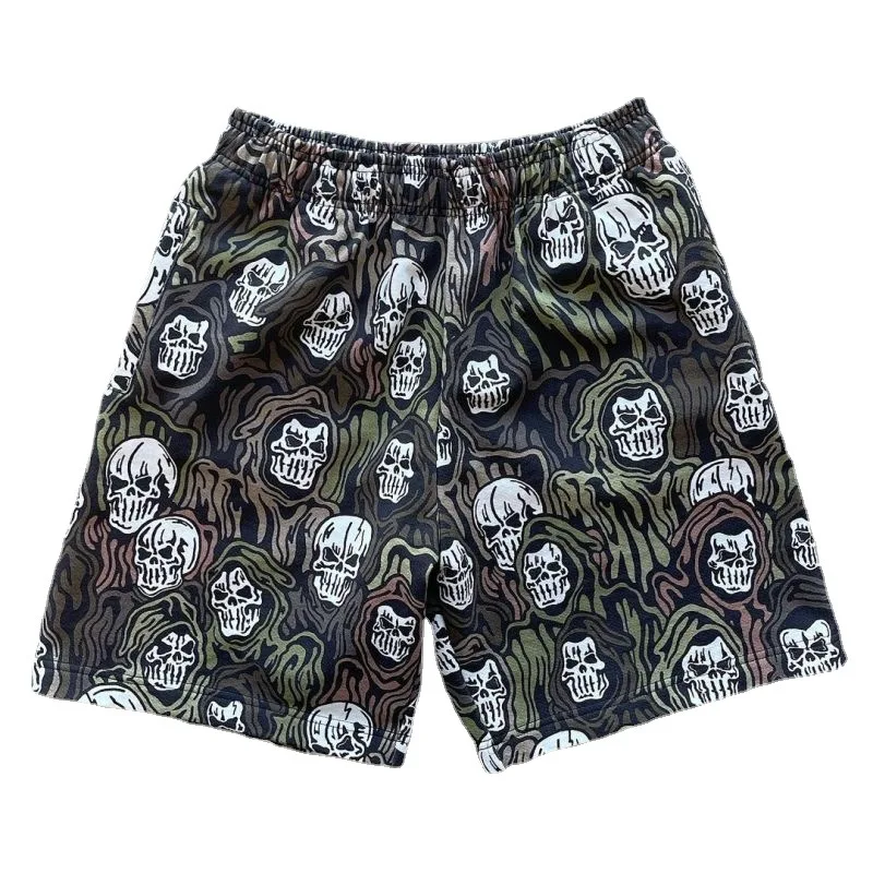 

Summer Men's Tide Brand Shorts Skull Head Graphic Five-point Pants Japanese Youth Student Sports Pants Men's Casual Beach Pants