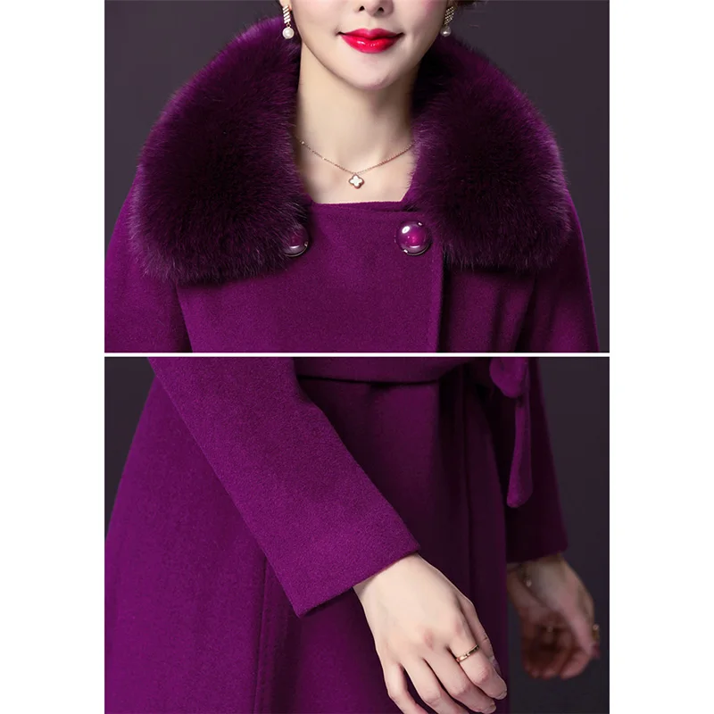 Autumn winter womens woolen coats fashion thicken Slim middle long fur collar cashmere windbreaker coat women's plus size 4XL | Женская
