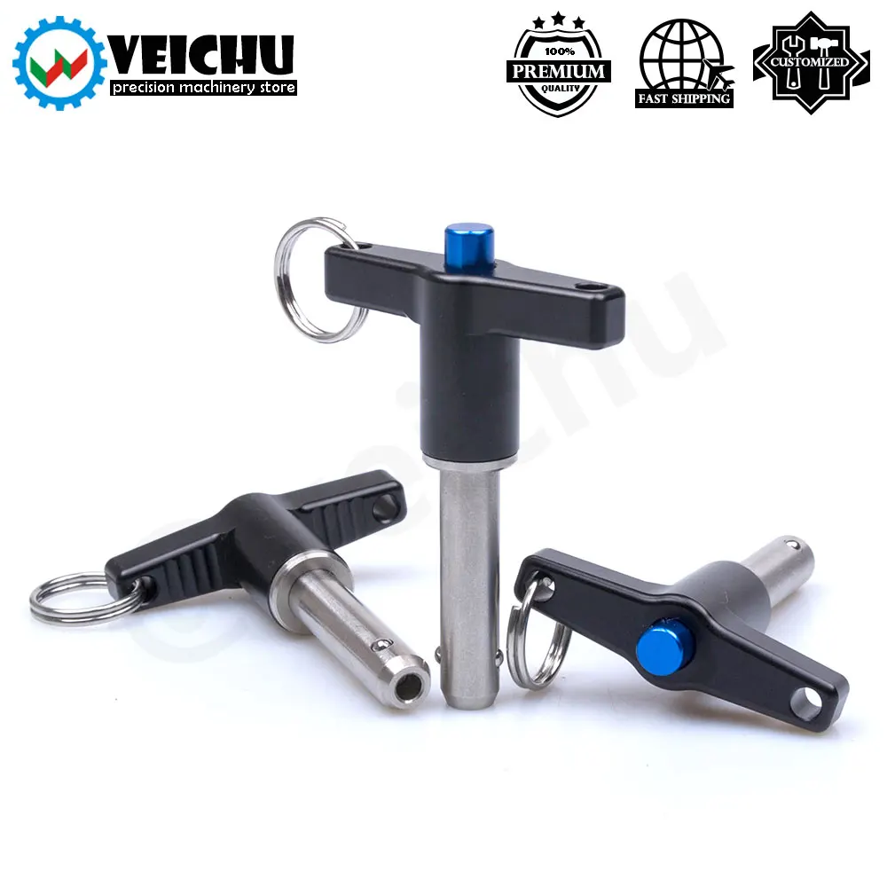 

VEICHU 1pcs T-Handle Aluminum Grip Fastening Locating Safety Pins VCN117 Quick Release Button Pins Ball Lock Pins With Ring