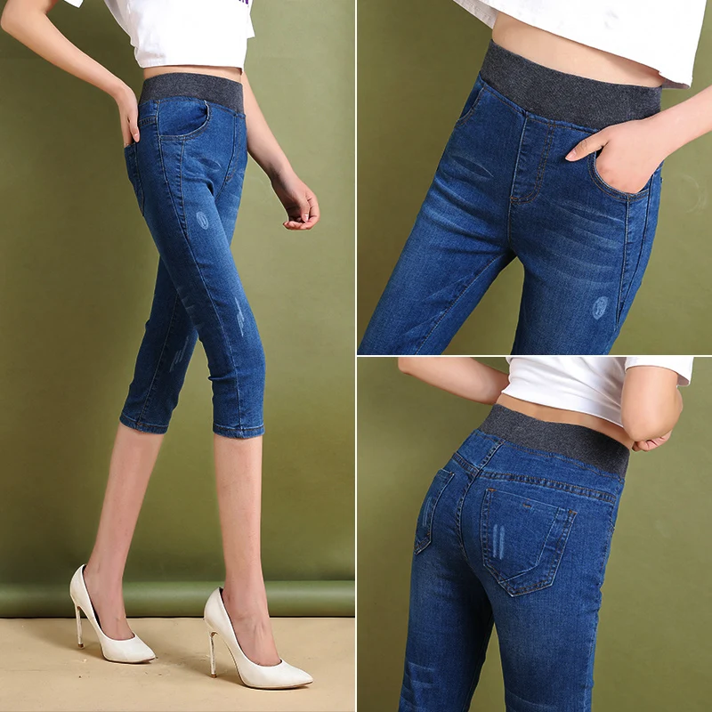 WKOUD размера плюс мама джинсовые демисезонные штанишки прямого покроя для женщин