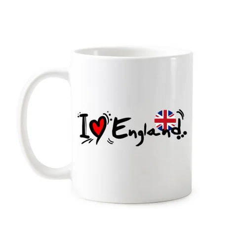 Классическая кружка с изображением надписи «Я люблю Англию», флага, любовного сердца, иллюстрации, с ручками, 350 мл
