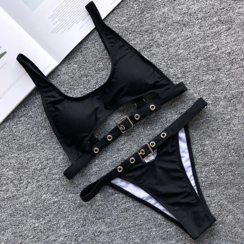 

Sexy Bikini Set Women Swimming Suit Spaghetti Strap Two Piece Swimwear Backless Solid Color Bathing Suit Female