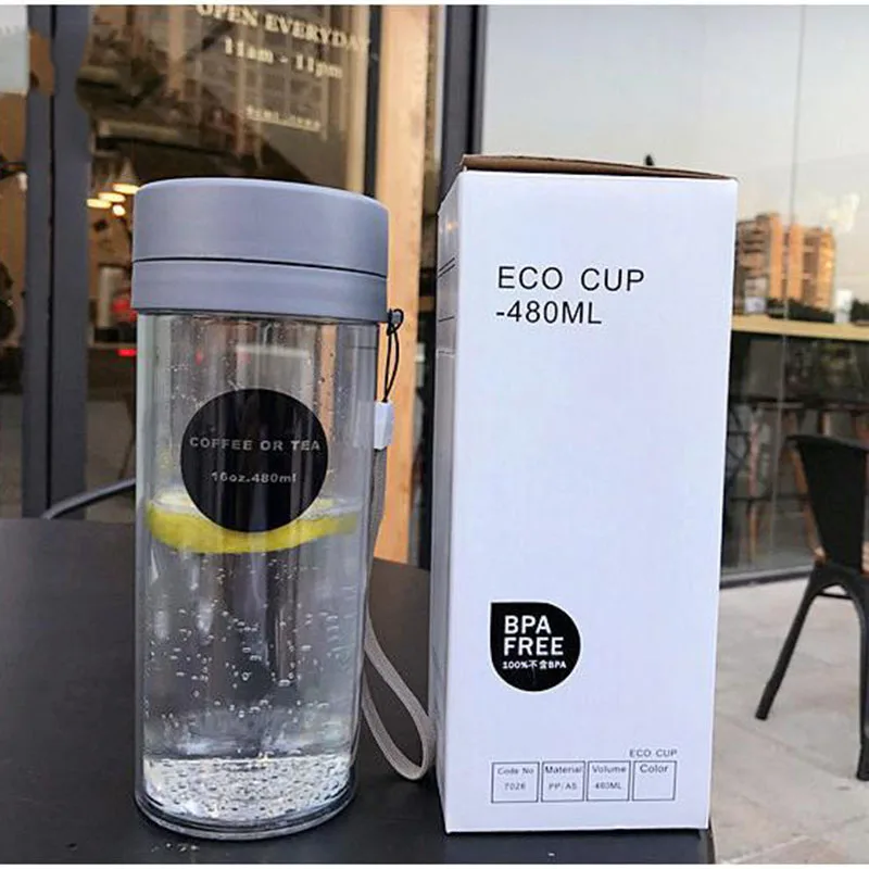 

Simple Korean student sports water bottles for men and women plastic double hand cups creative water bottle winter tea cup