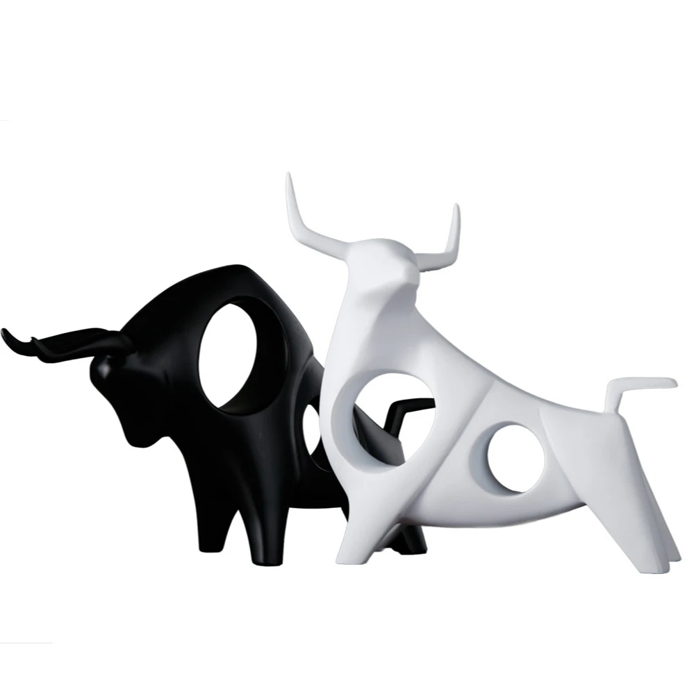 

In Stock Cattle Statue Ox Home Decor Living Room Bull Sculpture Wine TV Cabinet Ornament Crafts Abstract Animal Figurine