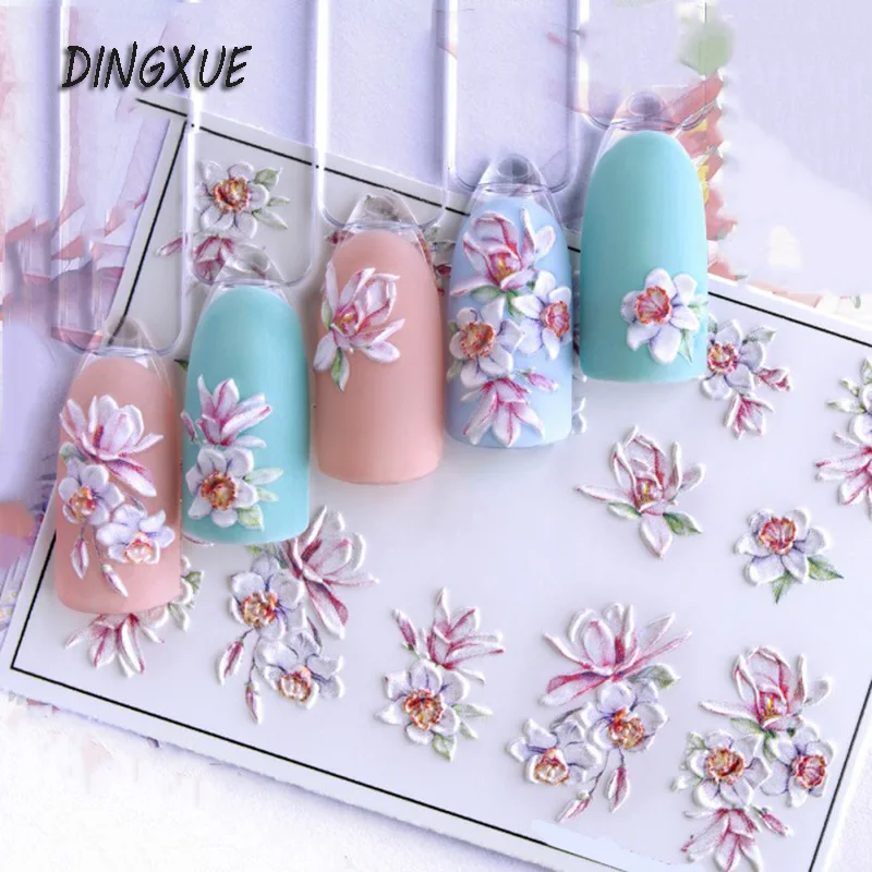 1 шт. 3D акриловые Выгравированные наклейки для ногтей рельефные розовые