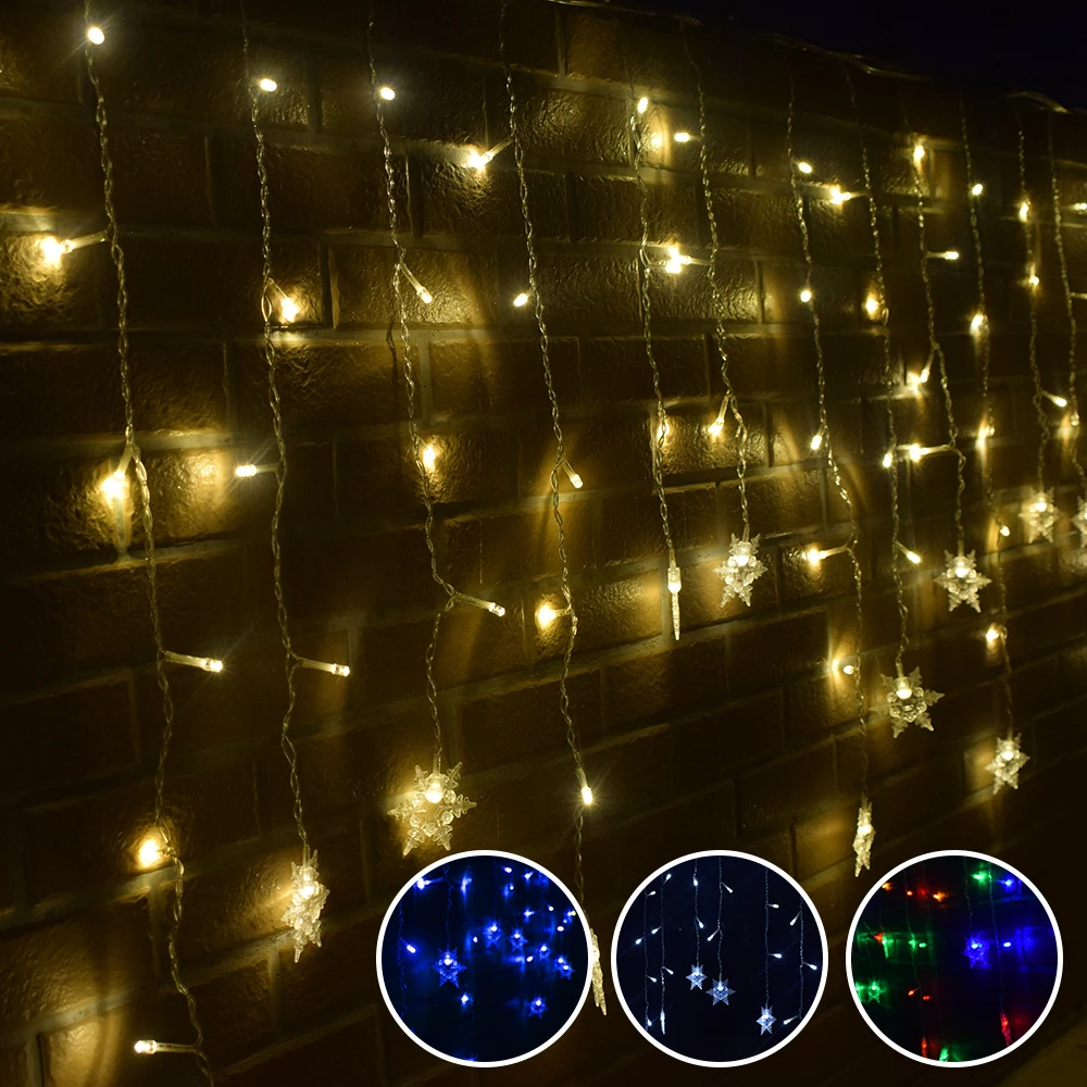 

3.5M Snowflakes Curtain Light Christmas Lights Outdoor Star Snowflake Led Curtain Icicle String Lights Window Room Lights Decor