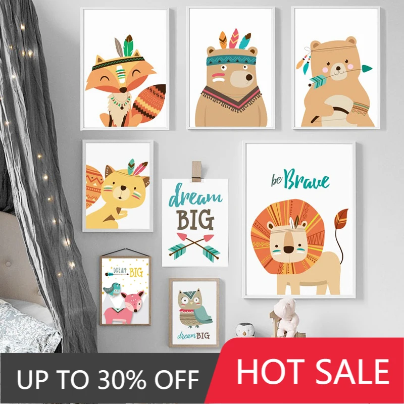 

Christmas Nordic poster lion, bear, fox, raccoon, dream animal and printing, wall art, canvas painting, kindergarten, wall pictu