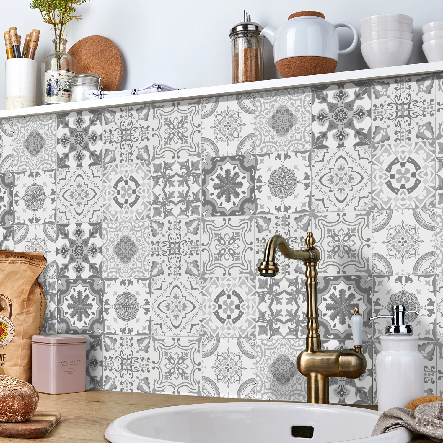24 шт. самоклеящиеся наклейки для плитки Backsplash Кухня ретро 3d водостойкая