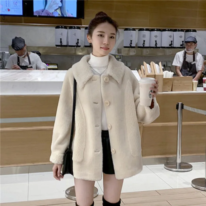 

Women's Granular Sheep Shearling Coat 2020 Autumn Winter Fashion Short Fur Lamb Wool Thick Warm Jacket Loose Comfortable Jacket