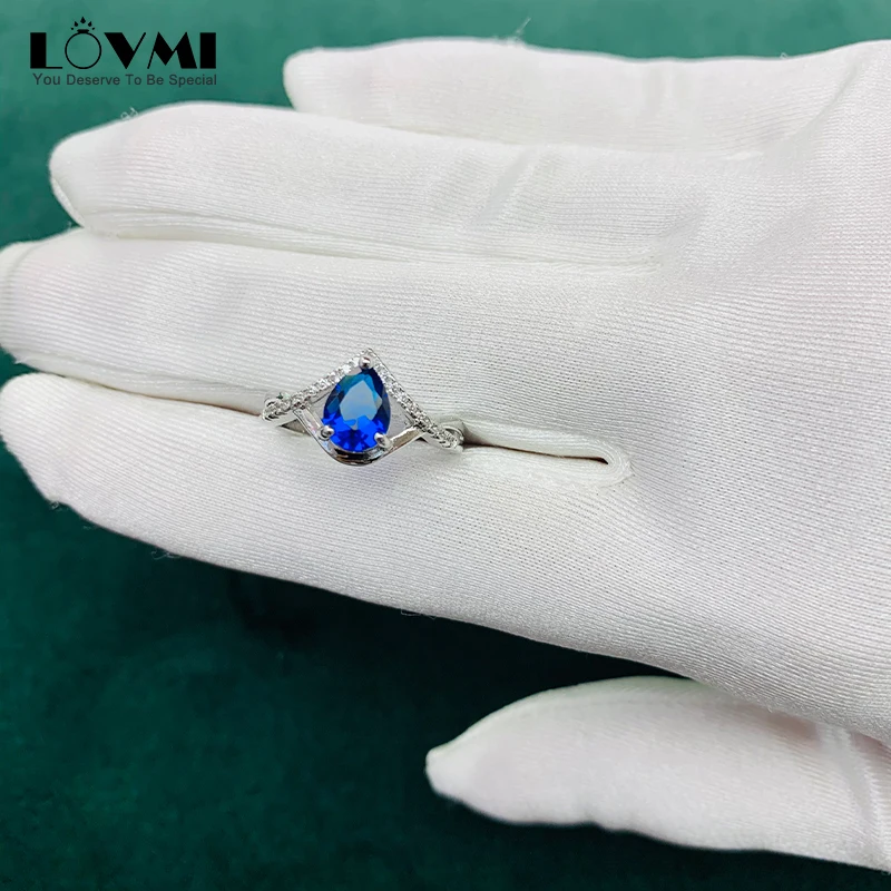 

Fashion Women Ring 925 Silver Drop Water Shape Sapphire Zircon Gemstone Finger Jewelry Open Adjustable Wedding Party Gift Female