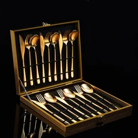 24 pcs high grade dinnerware set stainless steel steak knife fork spoon western tableware two color options home gift giving