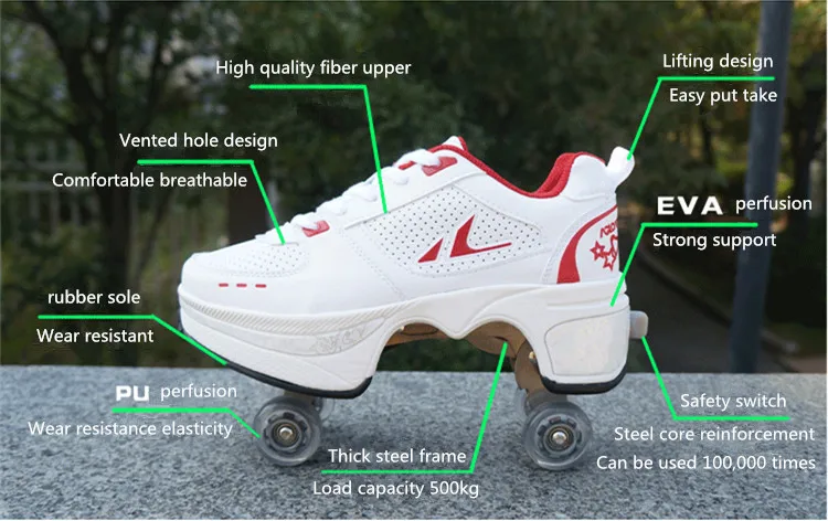 Hot Shoes Casual Sneakers Walk+Skates Deform Wheel Skates for Adult Men Women Unisex Couple Childred Runaway Skates Four-wheeled
