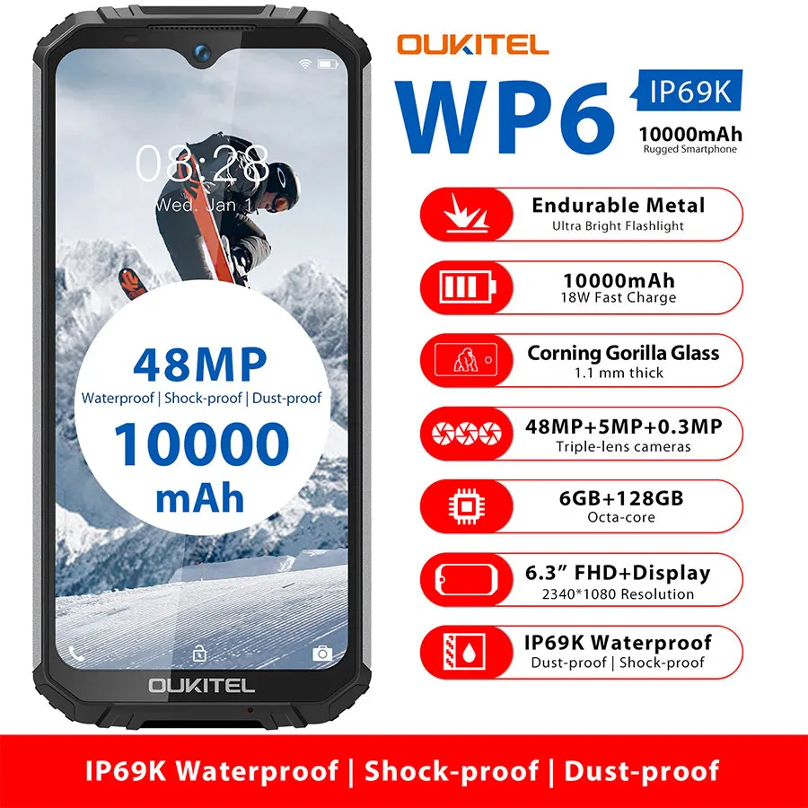OUKITEL WP6 смартфон экран 6 3 дюймов Android 19 5 Восьмиядерный ГБ 9 0 ГБ|Смартфоны| |
