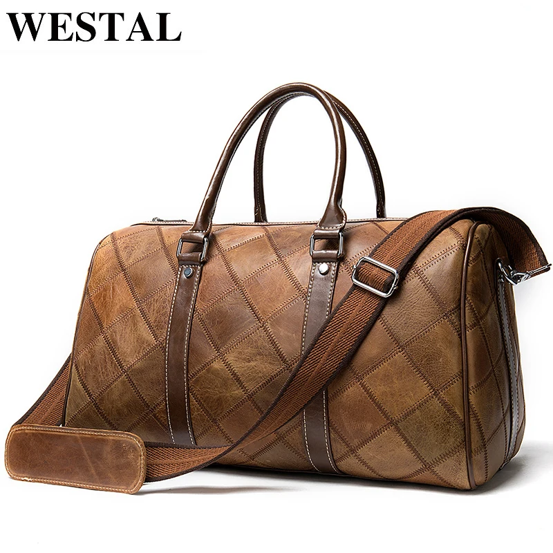 

WESTAL Men's Luggage Travel Bags Genuine Leather Duffle Bag Suitcase and Travel Tote Carry on Luggage Bags Big/Weekend Bags