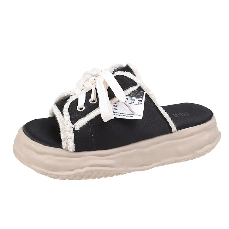 

Beggar Canvas Shoes 2021 Summer No Heel Lace-up Shoes Sandals and Slippers Must Be Worn By Trendy Women