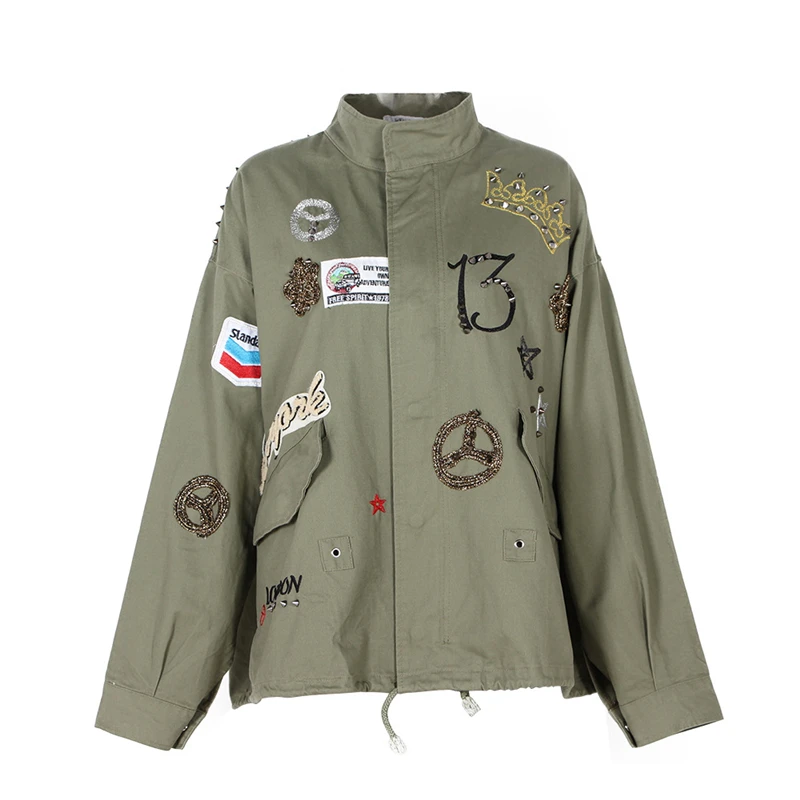 

Denim jacket Women Loose 2020 New Autumn Tooling Patch Rivets Streetwear Vintage Outerwear All-match Ladies Tops Coat High Grade