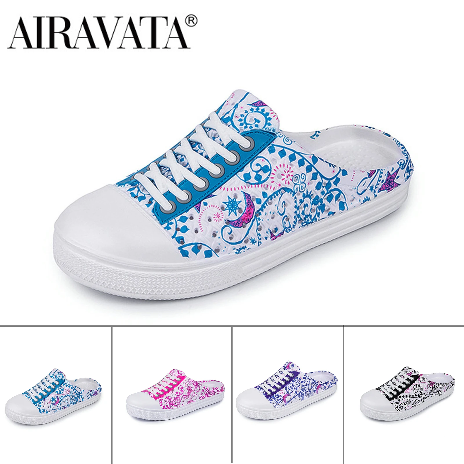 

Airavata Women's Slip On Half Canvas Shoes Half Beach Slippers Spring Autumn Hole Shoes for Female No Heel Flats Shoes Sneakers