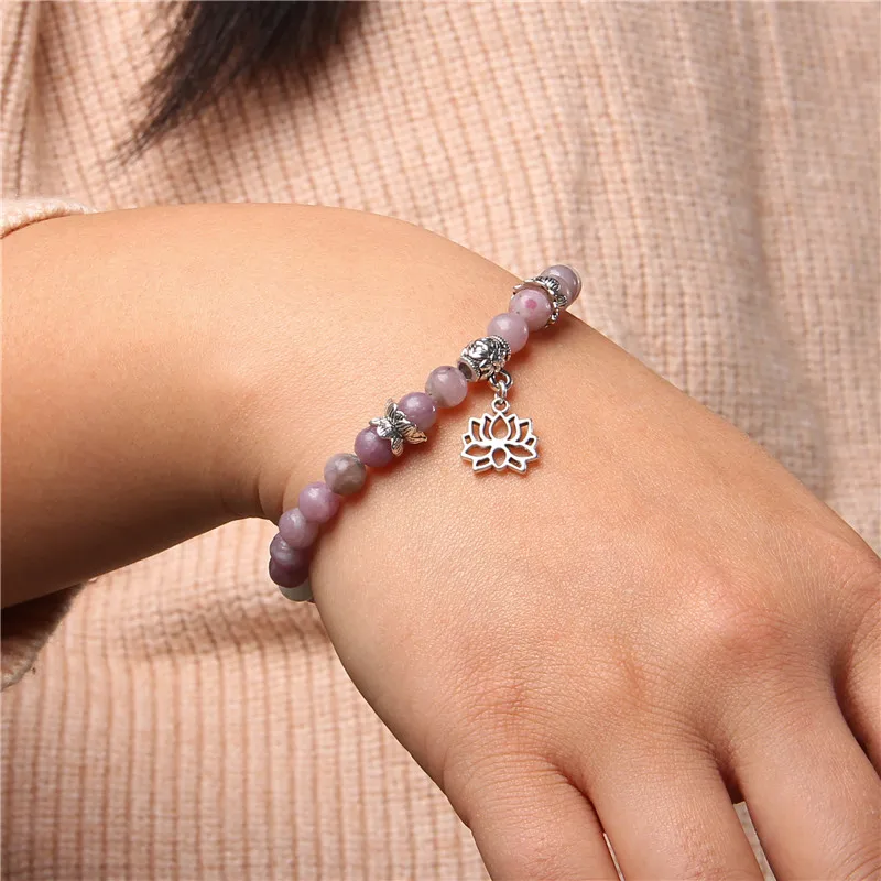 

6MM Natural Stone Beads Bracelets For Women Men Buddha Lotus Charm Bracelet Turquoises Jaspers Bangle Trendy Handmade Jewelry