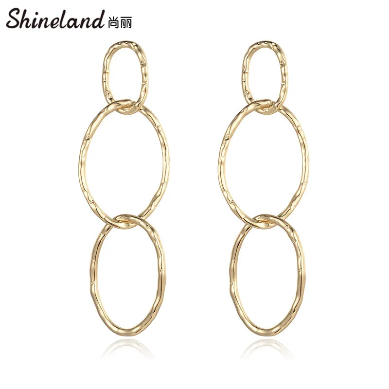 

Shineland Unusual Multilayer Geometric Drop Dangle Earrings For Women Fashion Gold Color Metal Pendants Vintage Jewelry Gift