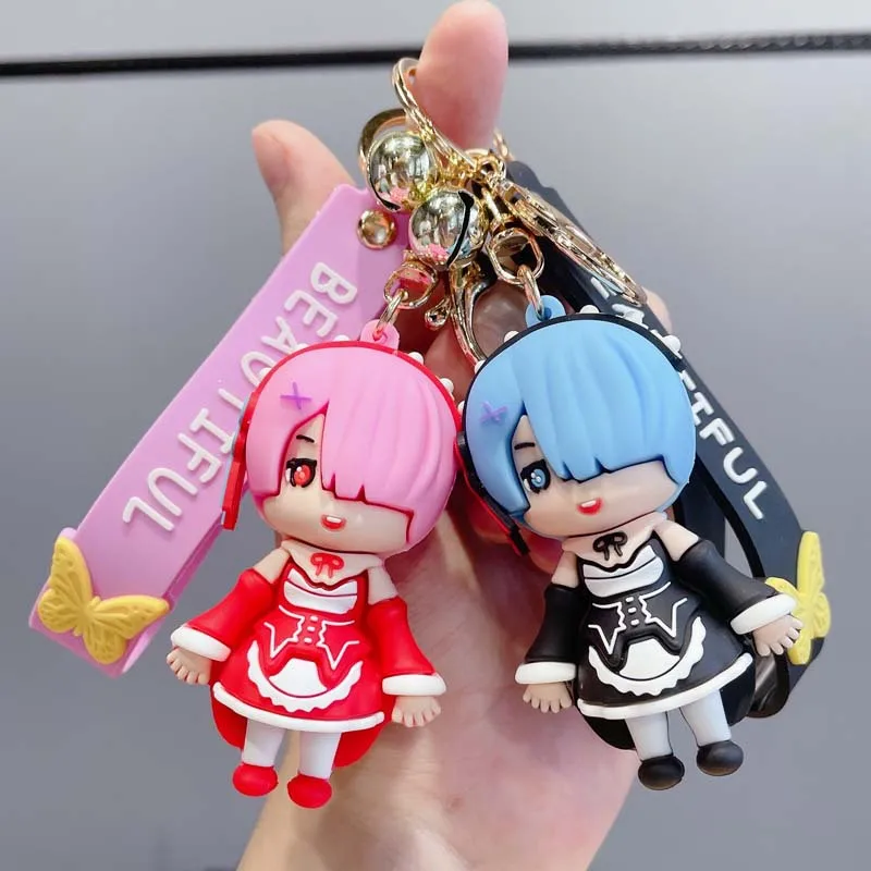

New Cartoon Animation Cute Creative Ramrem Action Humanoid Hardware Keychain Trend Car Bag Pendant Couple Smallgift Doll Unisex