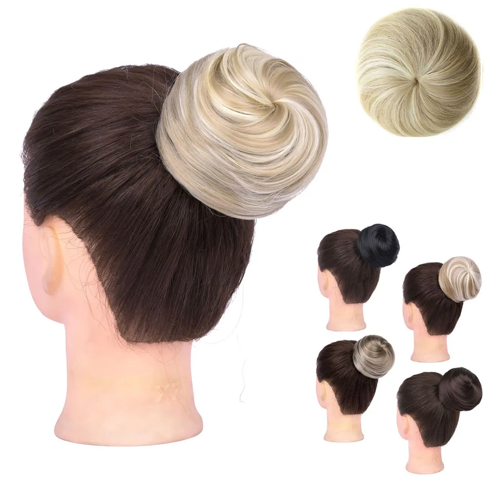 

Girlshow Women's Donut Chignon Synthetic Straight Elastic Rubber Band Hair Bun Wig Ball Hair Chignons Roller Ponytail Hairpieces