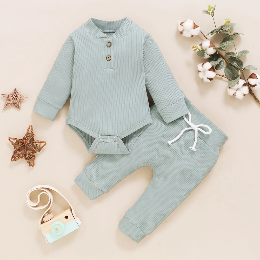 

New Fashion Baby Clothes Set Solid Color Baby Girl Clothes Long-sleeved Tops And Trousers For Baby Boys 2 Pieces Set Of Clothing