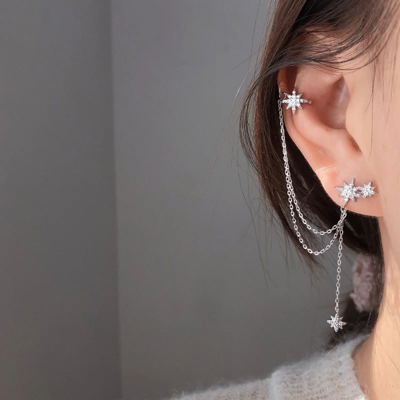 Серьги-кисточки со звездами из стерлингового серебра S925 пробы клипсы в Корейском