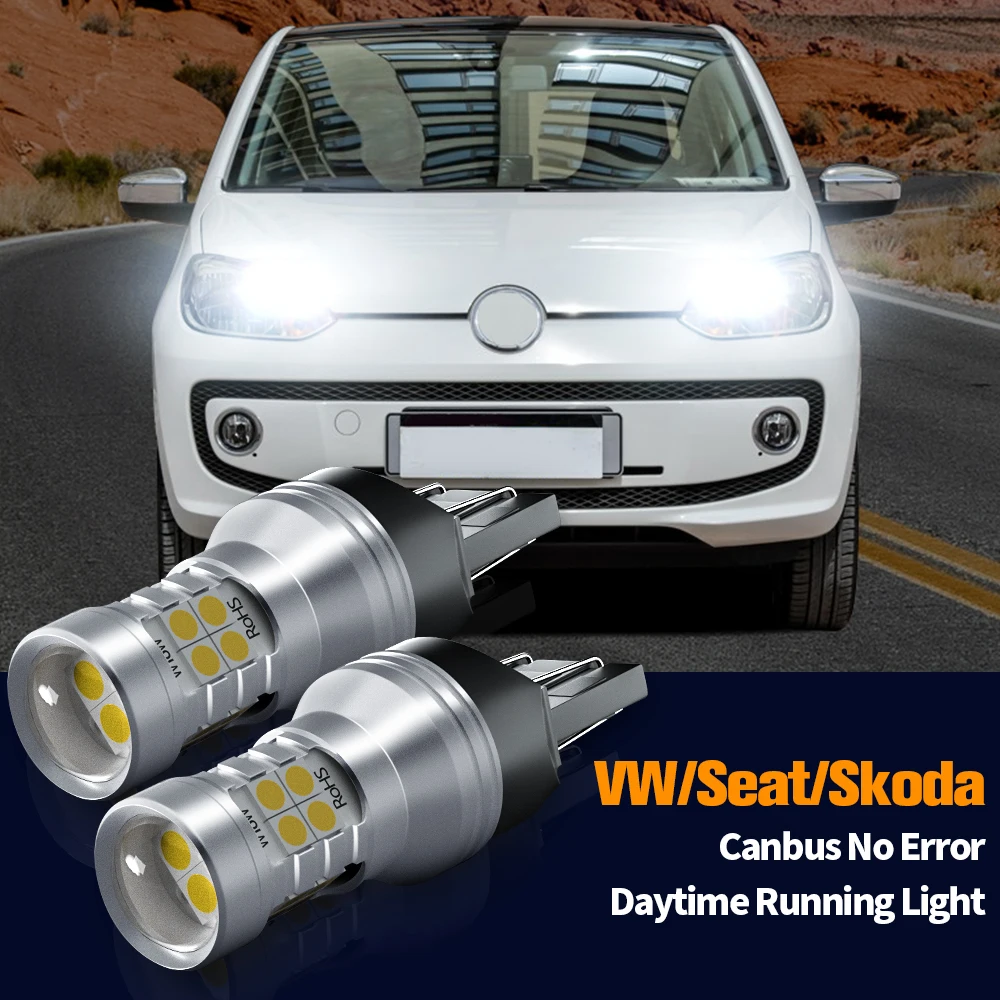 2pcs LED Daytime Running Light DRL Bulb Canbus W21/5W 7443 T20 For VW Up e-UP Caddy MK4 Touareg 7P Beetle Skoda Citigo Seat Mii
