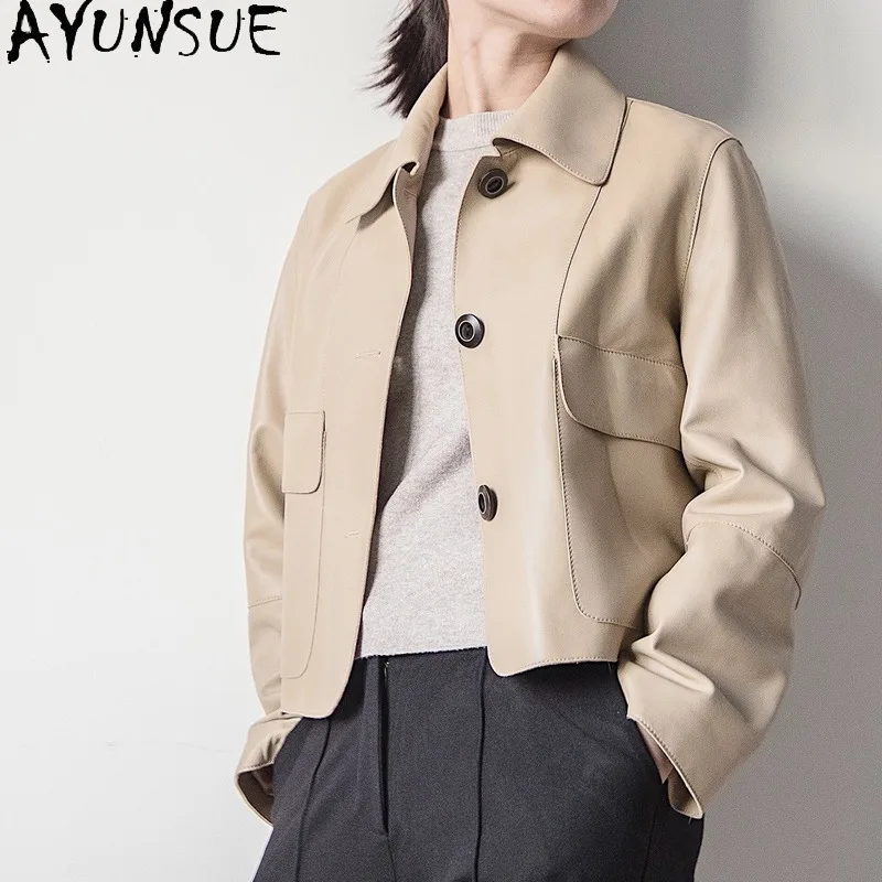

AYUNSUE 2021 new Genuine Leather Jacket Women Spring Natural Sheepskin Coat Female Korean Style Short Clothes Veste Cuir Femme