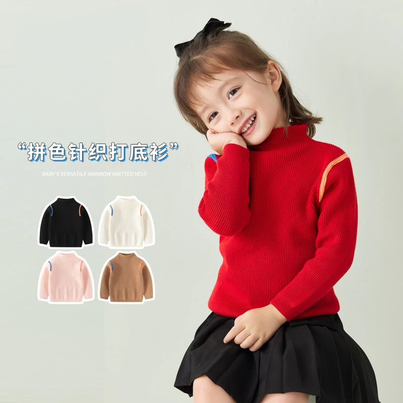 

2021 Children's fashion high-neck bottoming sweater Fall/winter girls' sweaters solid color baby warm long-sleeved pullover