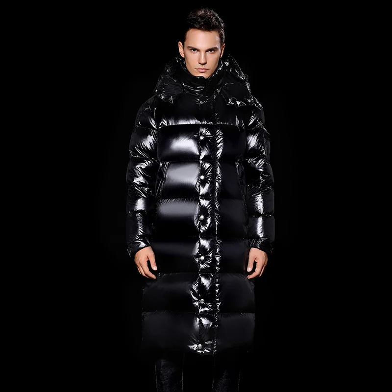 

Winter 2020 New Men's Down Jacket Long Thickened Warm Goose Down Jacket Snowsuit Hooded Cold Proof Boys Coat M L XL XXL Black