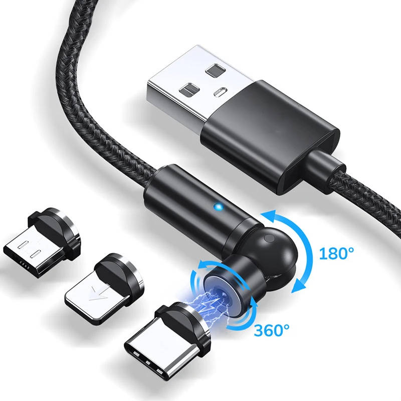 Фото 3 в 1 Магнитный кабель для передачи данных светодиодный магнитный USB-кабель провод