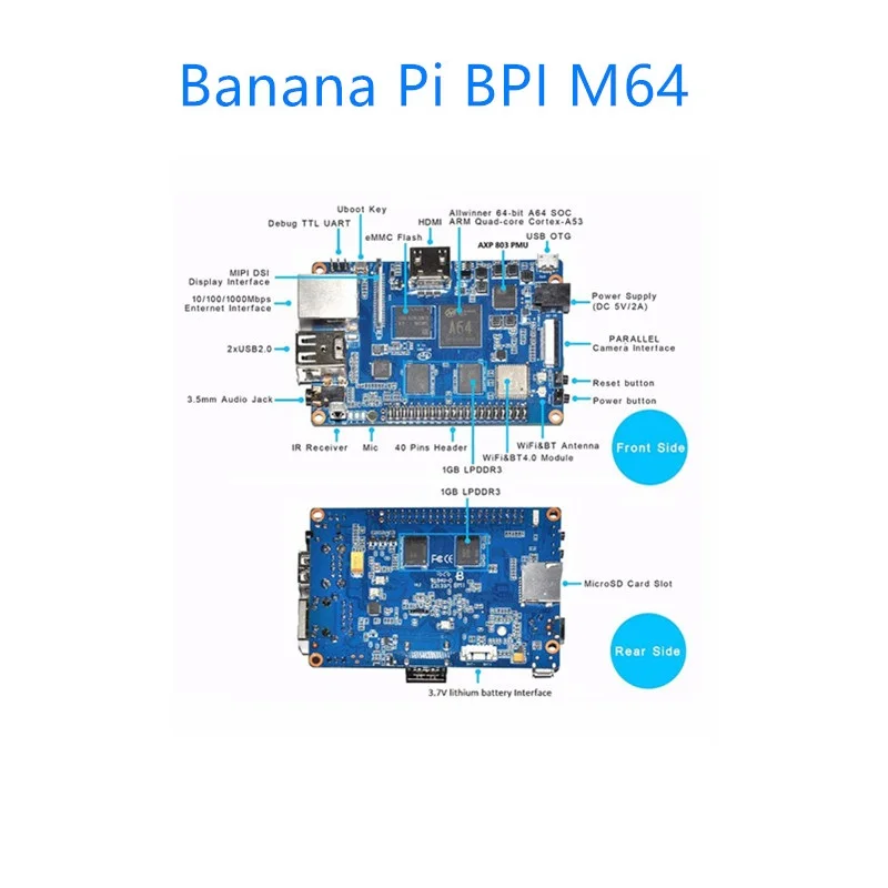 Smartfly banana pi BPI-M64 четырехъядерный 64 бит SBC с allwinner A64 1 2 ггц ARM Cortex A53 Android и Linux