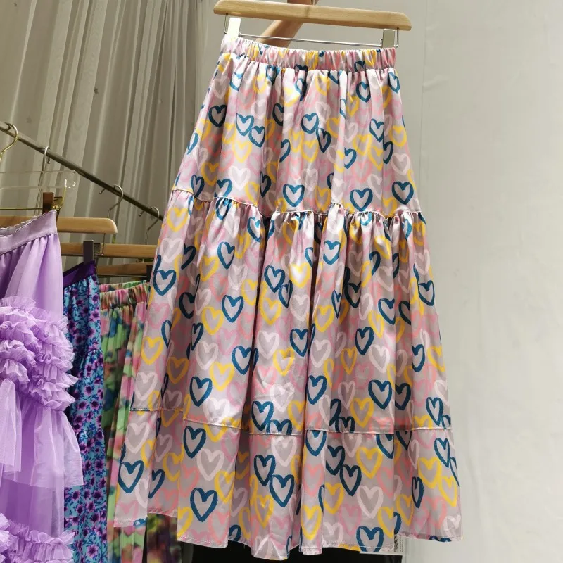 

VANOVICH Korean Style Women Skirts Korean Style 2021 Spring and Summer New Ladies Skirts Temperament Printed Skirts Female