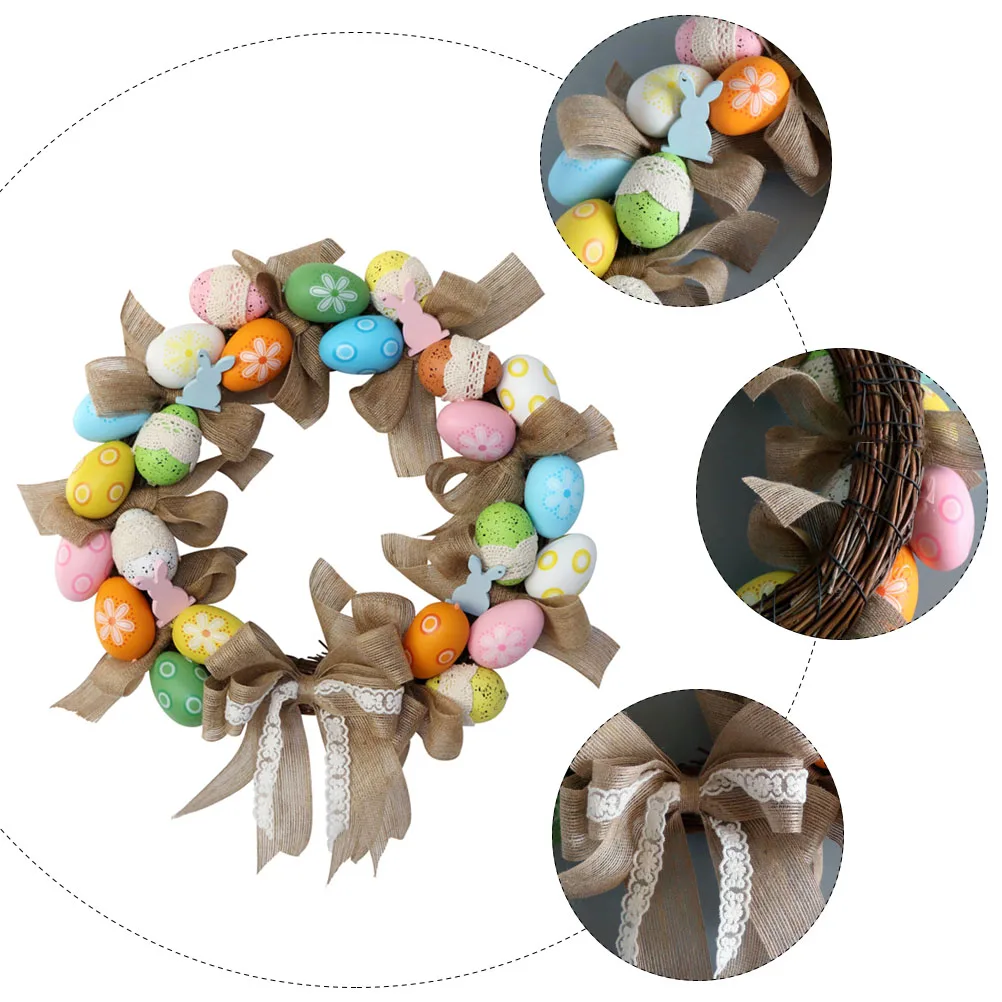 

1PC Easter Egg Bow Decorative Wreath Western-style Easter Garland Door Decor
