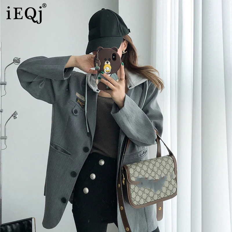 

IEQJ 2021 Autumn New Hooded Suit Coat Women Loose Korean Versatile Design Temperament Blazer Female Fashion 3W199