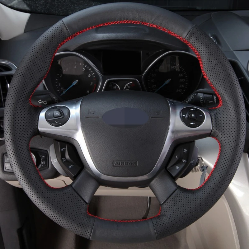 black soft artificial leather diy car steering wheel cover ford focus 3 2012 2014 c max 2011 2014 kuga escape 2013 2016 free global shipping