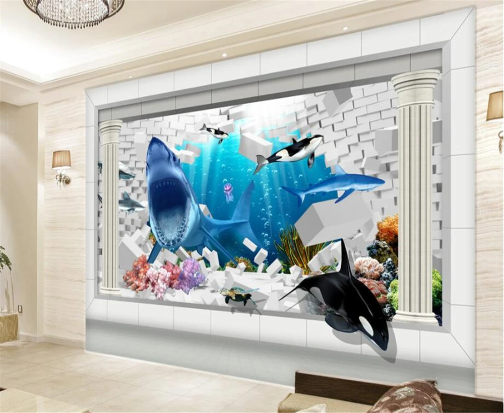 3D стереофонические обои большие размеры чтобы расширить подводный мир Украшение