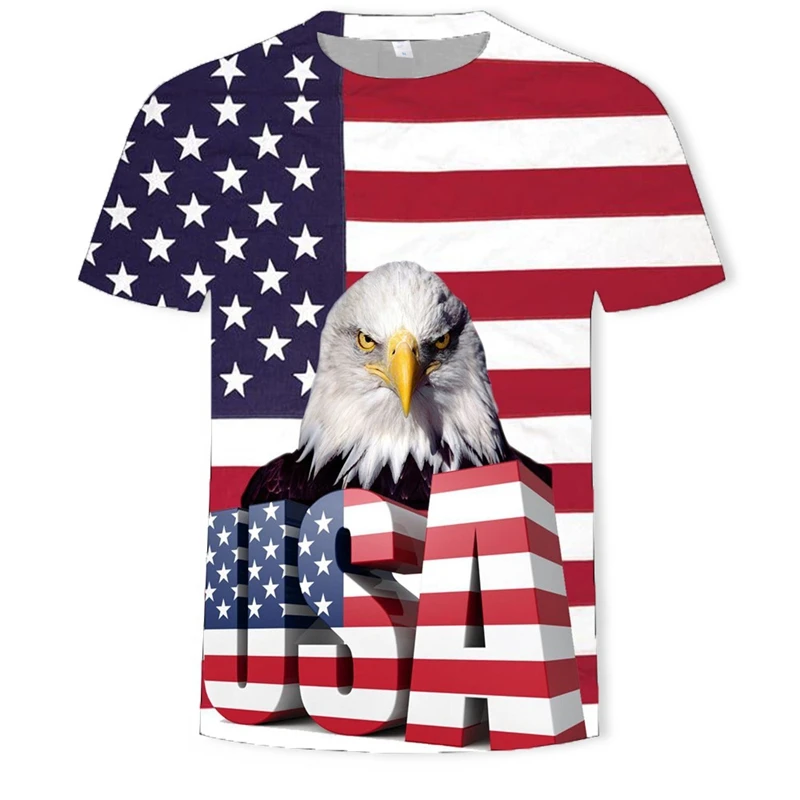

American Flag Eagle 3D Print T Shirt For Men Summer Mens Casual Street T-shirts Fashion Short Sleeve Tees Rock Tshirt Oversize