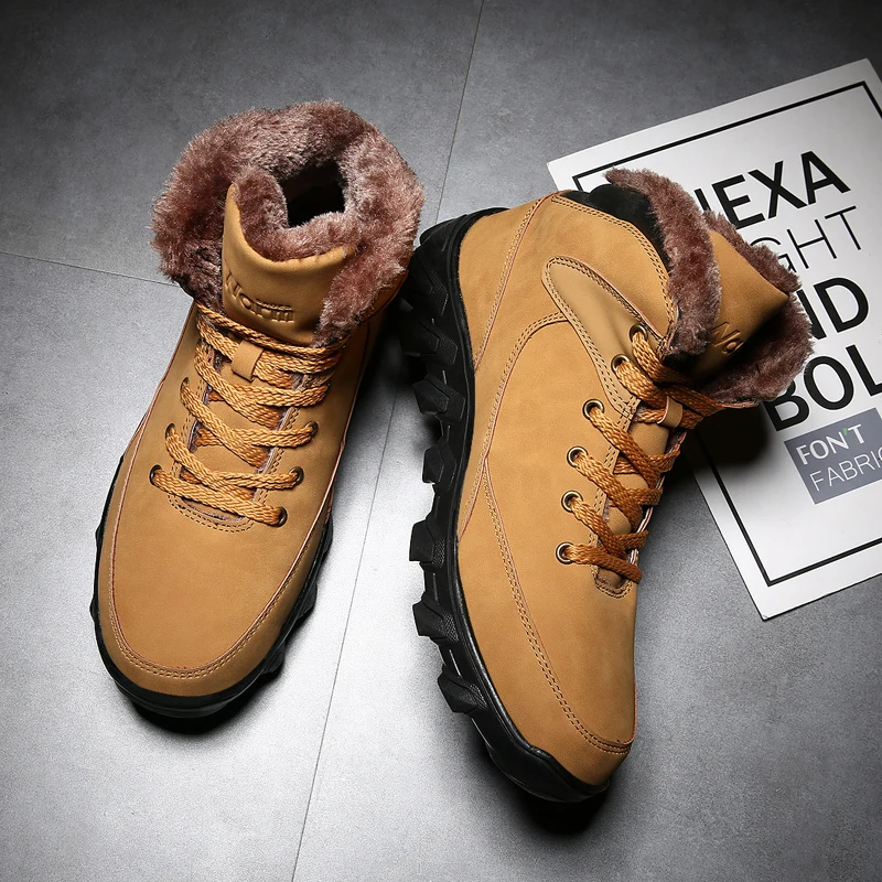 Зимние ботинки для мужчин с меховой подкладкой нескользящая походная обувь