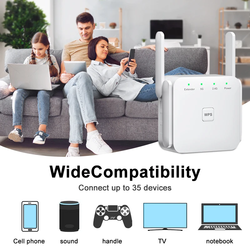 

5G WiFi Repeater WiFi Amplifier Signal Wireless Network Wi-Fi Extender 1200Mbps Long Range Extender 5 Ghz 2.4G Wi Fi Booster