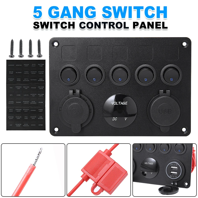 

1 шт 5 Gang Водонепроницаемый Цифровой вольтметр двойной USB Порты и разъёмы 12V Выход Комбинации автомобиля морской светодиодный кулисный перек...